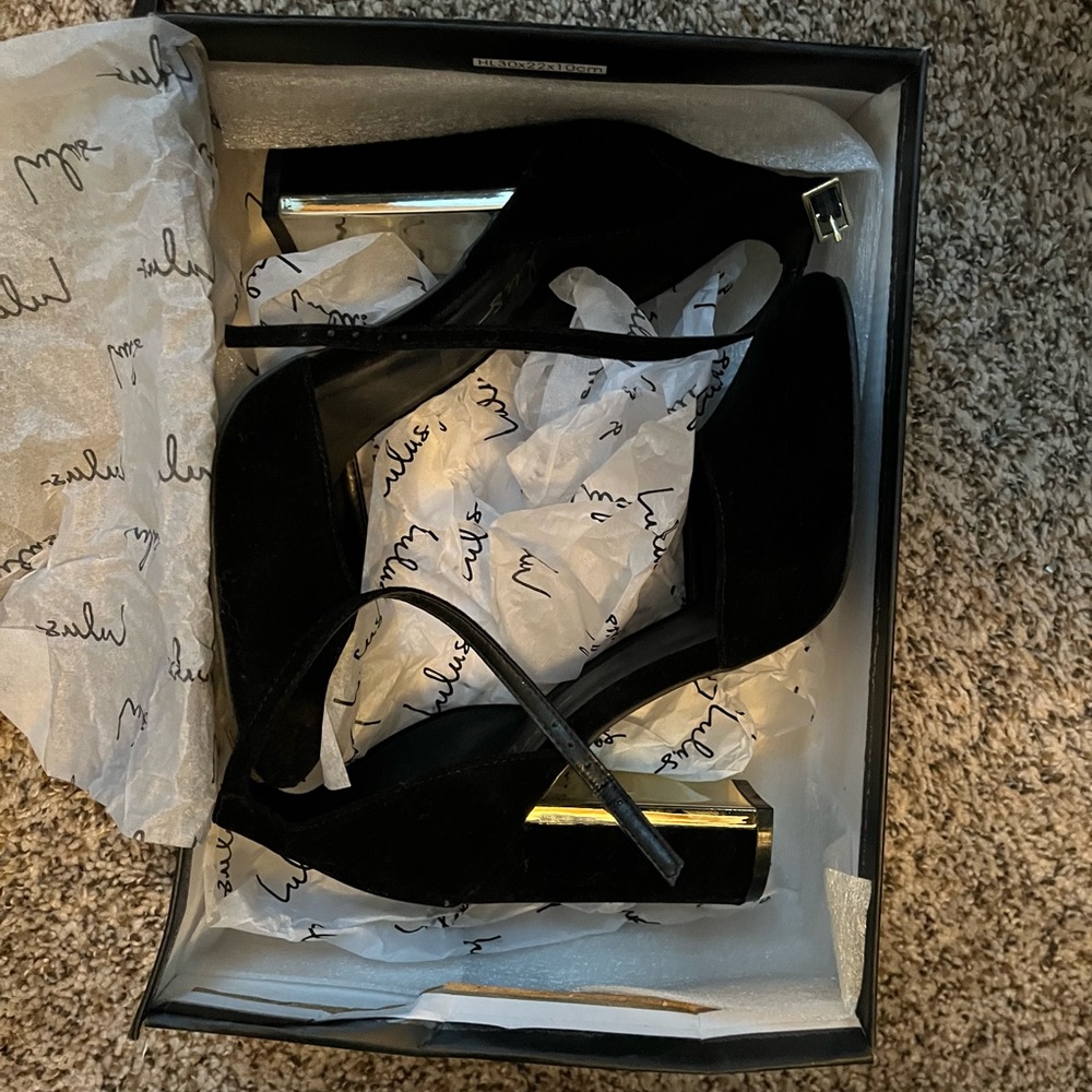 Lulus Black Velvet Ankle Strap Heels